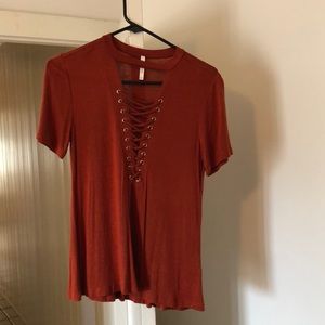 Burnt Orange Lace Up Shirt
